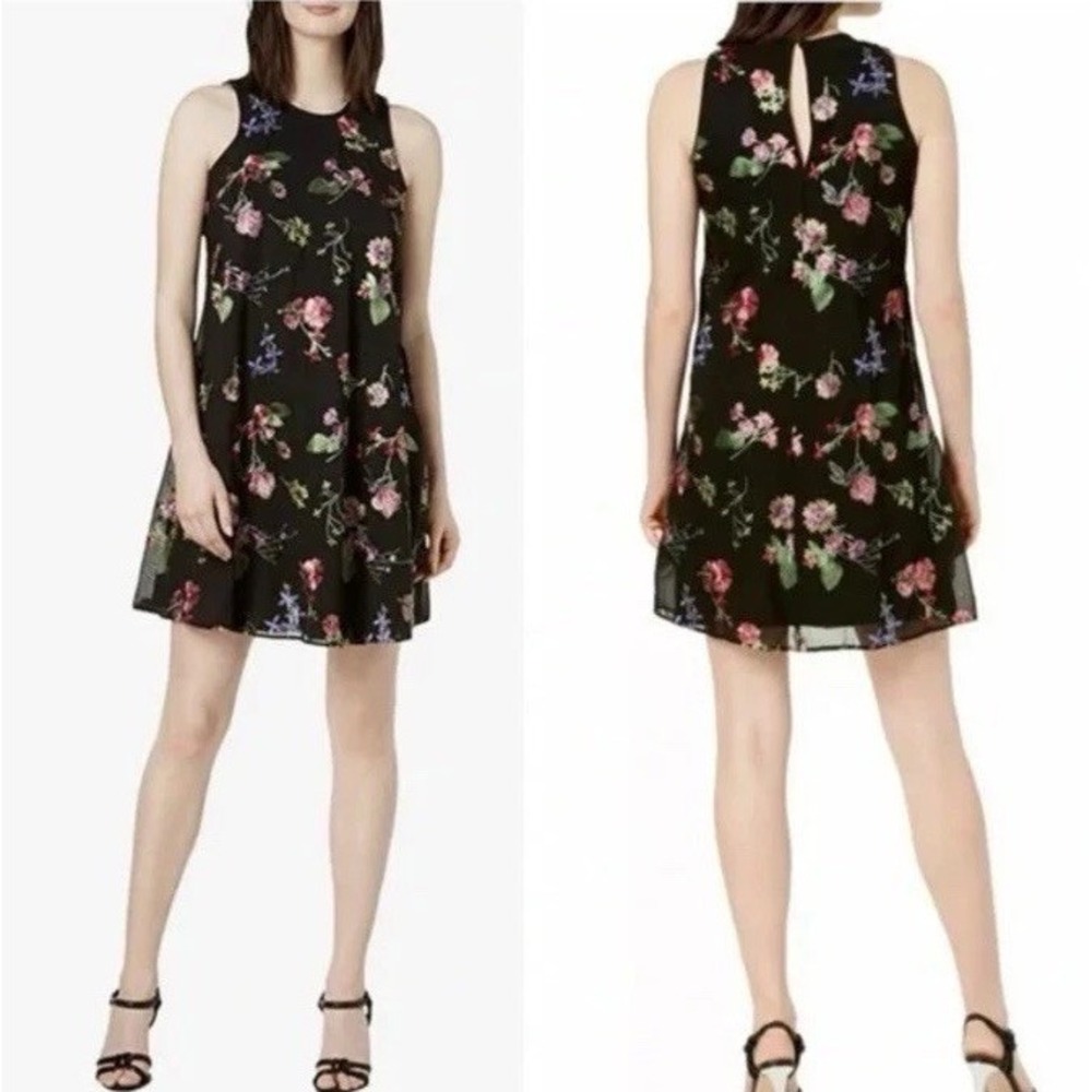 Calvin Klein Dress Womens 2 Black Floral Embroidered Dark Cottagecore‎ Feminine